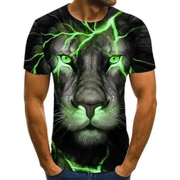 Męskie koszulki Męskie koszulka T-shirt zabawne koszulki graficzne zwierzę zwierzęcia Lion Crew Szyja Czerwona czerwona niebieska zielona zielona druk 3D przyczynowo rozmiar codzienny krótki rękaw