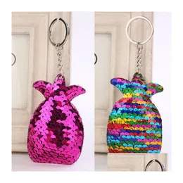 Keychains Lanyards Cute Fruit Pendant Keychain Sequins Pineapple Keyrings For Women Bag Key Holder Summer Jewelry 4 Styles Drop De Dhzbv