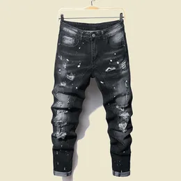 Män jeans män svart mager denim spot jeans man rippade stretch passar jeans män smala byxor passar långa jeans byxor streetwear casual jeans 230524