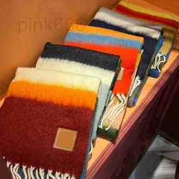 Scarves Designer New Striped Mohair Scarf for Women's Autumn Winter Wool Rainbow Gradual Embossed Tassel Shawl FQE3