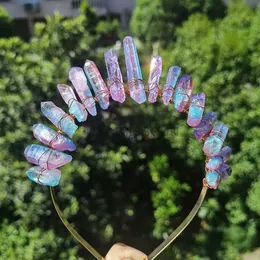 Other Fashion Accessories Natural Crystal Quartz Druzy Crown Gothic Moon Energy Stone Wand Hairpin Tiara Witchcraft Comb Hair Woman Halloween Jewelry J230525
