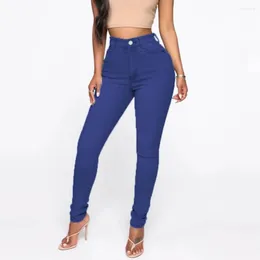 Dżinsowe dżinsy kobiety wysokie talia Slim Fit Pants Elastic Butt Lifted Pockets Lady dziewiąte żeńskie spodnie niebieskie spodnie