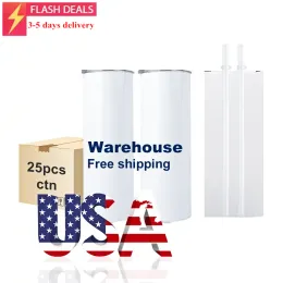 Tumblers USA CA Warehouse 20oz Sublimation Tumbler Heat Pressダブルウォールストレートブランク昇華タンブラーDHL