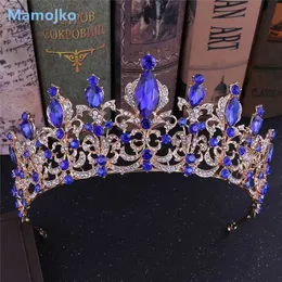 Andra modetillbehör Mamojko Luxury Baroque Crystal Wedding Bridal Tiara Diamante Royal Blue Red Crown Pageant Prom Bride Hair Jewelry for BrideSM J230525