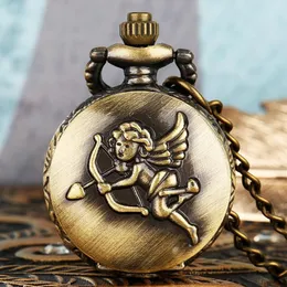 Relojes de bolsillo amor Dios Cupido Steampunk collar de bronce reloj hombres mujeres cuarzo cadena colgante números arábigos reloj pequeño