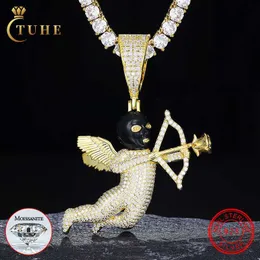 Iced Out Men Hip Hop Jewelry Gifts D VVs Moissanite Angel Cupid Pingente Black Masked Arrow of Eros 925 Colar de prata esterlina