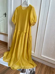 Women's Street Style Dresses Bohemina Maxi Summer Mango Yellow Color Silk Cotton Bubble Puff Sleeve Silhouette Crew Neck Fashion Skirts 0524