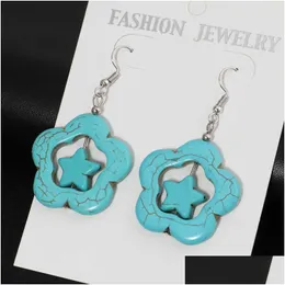 Charm Womens Stars and Flowers Tibetan Sier Turquoise örhängen GSTQE030 Fashion Gift National Style Women Diy Earring Drop Delivery J DHZVM