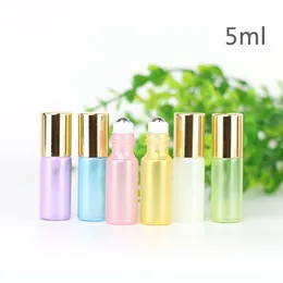 Rolagem de perfume de 5 ml na garrafa de vidro de cor, fosco transparente com frascos de óleo essencial de rolo de metal
