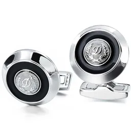 Cuff Links 12mm Initial Alphabet Letter Fashion Round Men's Cufflinks with Black Enamel Button Shirt Jewelry G220525