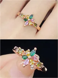 Bagues de Grappe Vintage Coloré Cristal Zircon Diamant Petites Fleurs Pour Les Femmes 18k Or Rose Rempli À La Mode Fine Bijoux Bandes Accessoires