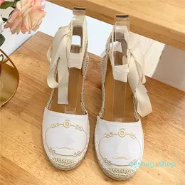 Linen Embroidered Espadrilles wedges Sandals heeled Platform Pumps heels open-toe women's designers leather outsole sea Sand Casual shoes