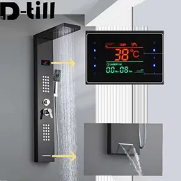 Banyo Duş Setleri D-Till LED ekran Duş Panel muslukları Set Sistemi Yağmur Şelale Duvar Montajı Küvet Mikser Spa Masaj Jet Paslanmaz Çelik Sprey G230525