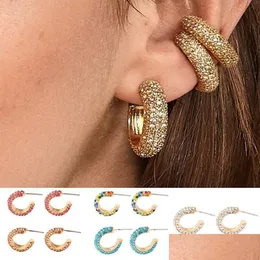 Stud Fahshion Round Gold Mini Earrings Colorf Cshaped Rhinestones Copper Earring Bridal Party Jewelry For Women Drop Delivery Dhev6