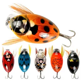 Baits Lures 1 piece of 3.8cm 4.1g artificial ladybug cicada beetle insect follicle bait bass fishing rod Topwater P230525