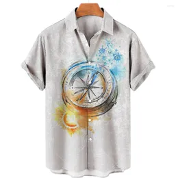 Camisas casuais masculinas 2023 Relógio de camisa retrô Hawaiian Summer grande tamanhos curtos de manga curta Pocketshirt whiteshirt