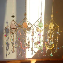 Trädgårdsdekorationer K9 Crystal Light Catchers Wind Chime Diamond Hexagon Moon Natural Color Stone Sunlight Trapping Windchimes Jewelry