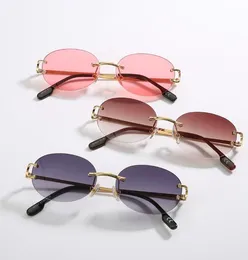 Ellipse Small Lens Sunglasses SuperClear Women's Sunglass Driving Glasses Metal Frame Rimless Shades Ieawear High Quality