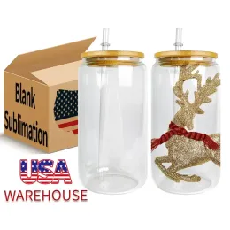 US Warehouse Fast Delivery Frosted Clear 16ozs Mugs Sublimation Blanks can shaped Drinkware Beer Soda Glasses Cups Wholesale