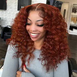 Brasiliansk hår ingefära orange lös djup våg spets frontal peruk för kvinnor lös våg lockigt hd spets syntetisk peruk cosplay drag drottning