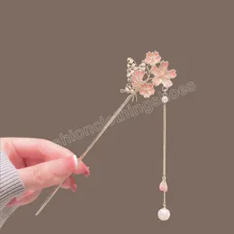 Vintage Chinese Style Hair Stick Tassels Pearls Hairpins Elegant Butterfly Flower Hair Pins Clip Chopsticks Accessories