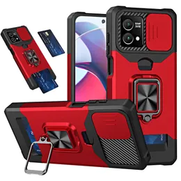 Military Grade Card Slot Wallet Cases Shockproof Ring Stand Slide Camera Protective For MOTO G Stylus 2023 Power Play 5G RedMi Note 11 12 Pro XiaoMi 11 Lite POCO X5 Pro