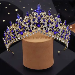 Inne modne akcesoria barokowy niebieski kryształ ślubny księżniczka królowa Tiaras Bridal Hair Jewelry Diodem for Women Bride Emeraori J230525