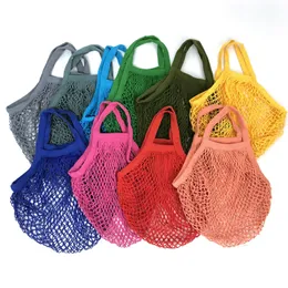 Dhl200pcs net alışveriş çantaları pamuk iki renkli patchwork örgü çevre dostu meyve sebze el çantası
