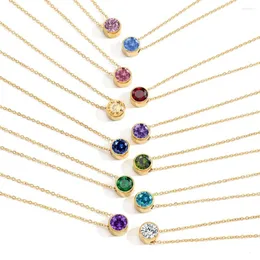 Pendant Necklaces Stainless Steel Necklace For Women Jewelry Colorful Zircon 12 Months Lucky Color Anniversary Gift