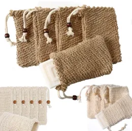 UPS Natural Exfoliating 메쉬 비누 보호 목욕 브러시 샤워 목욕 거품 및 건조를위한 Sisal Soap Saver Bag Pouch Holder