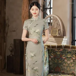 Etnisk kläder grå kinesisk stil förbättra cheongsam kvinnlig vintage elegant sommarklänning kvinnor modern söt tjej qipao mode porslin kostym