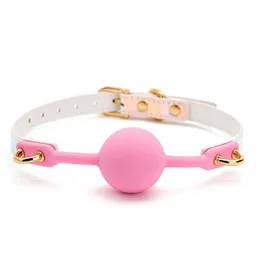 Soft Silicone Ball Oral Fixation Bondage Gag Mouth Stuffed Leather Band Sex Toys for Couples Adult Games
