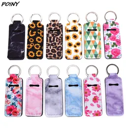 1pc Creative Keychain Neoprene Chapstick Holders Lipstick Cases Cover Portable Balm Holders Marble Style Keyring Party Gifts