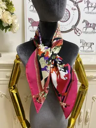 women's square scarf scarves shawl 100% twill silk material rose red color pint flowers pattern size 90cm