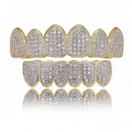 Grillz dentystyczne grille Hip Hop grillz Pave Róż CZ Stone Kamienne Zęby usta Zęby górne Zestaw Gold Domot Zetk Złota Kolor Mężczyźni Wampir DHPY1