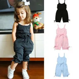 Rompers Children Summer Clothing 16Y Toddler Baby Girl Solid Romper Bib Pants Sleeveless Overalls Outfits Cropped Jumpsuits 230525