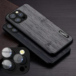 Шейки для iPhone 14 13 12 11 Pro Max Plus Funda Camera Lins Protector Glass Film Bamboo Wood Patter