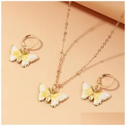 Серьги Ожерелье бабочки ожерельники Серьера Ювелирные украшения наборы GSFS024 Fashion Women Gift Set доставка Dhndm