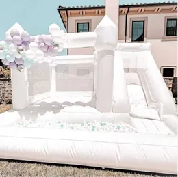 Bröllopstopp vit studsa hus Uppblåsbar jumper med glidhoppande bollgrop combo utomhusluftstoppslott för barn vuxna inkluderade blåsare