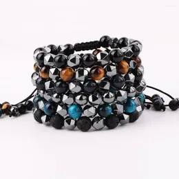 Strand Mode Edelstein Facettierte Hämatit Naturstein Perlenschnur Makramee-Armband Für Männer Schmuck Geschenk