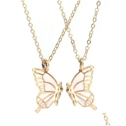 Naszyjniki wisiorek 2pcs /zestaw najlepszy przyjaciel różowy motyl kobieta naszyjnik biżuteria ze stop Gold Gold łańcuch dziewczęta Choker Przyjaźń w dh6rx