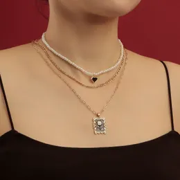 Jóias de designer Três camadas de imitação pérola colar de pingente de rosa preto feminino feminino Jóias de colares criativas de jóias