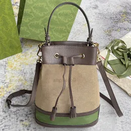 10A 미러 품질 디자이너 작은 버킷 가방 26cm 여자 캔버스 지갑 점보 문자 브라운 가죽 트림 핸드백 고급 가방 크로스 바디 숄더 가방 상자