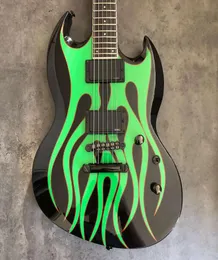 Custom Ltd James Hetfield Grynch Sparkle Green Flame SG Guitar Electric Guitar