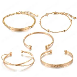 Pulseras con dijes Bohemia para mujer Diseño geométrico Ajustable Abierto Conjunto de pulsera de oro rosa Joyería famosa de lujo Entrega de gota Dhmo7