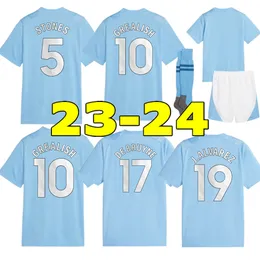 Haaland Soccer Jersey 23 24 De Bruyne Mans Cities Grealish Mahrez Foden 2023 특수 축구 셔츠 남자 키트 키트 세트 Alvarez Bernardo Uniforms