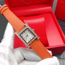 Zegarek oliya lekki luksus h moda swobodne kobiety kwadratowy zegarek diamentowy krokodyl skóra kolorowy kwarc damski
