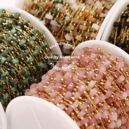 Komponenter 1 m handgjorda rostfritt stål gulddumty pärlkedja naturliga sten radband kedjor halsband för kvinnor smycken tillverkning