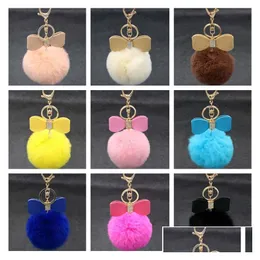 Chave de chave de alta qualidade Rex Rabbit Fur Ball Keychain diamante