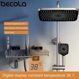 مجموعات دش الحمام Becola Digital Discloy Display Thermostatic Shower Faucet Set Thermostatic Shower Faucet System Shelf Piano Piano Gun G230525